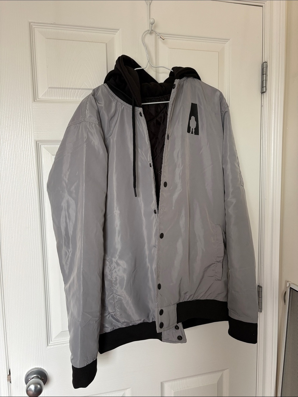 Men's Gray Quilted-Lined Jacket with Black Hood